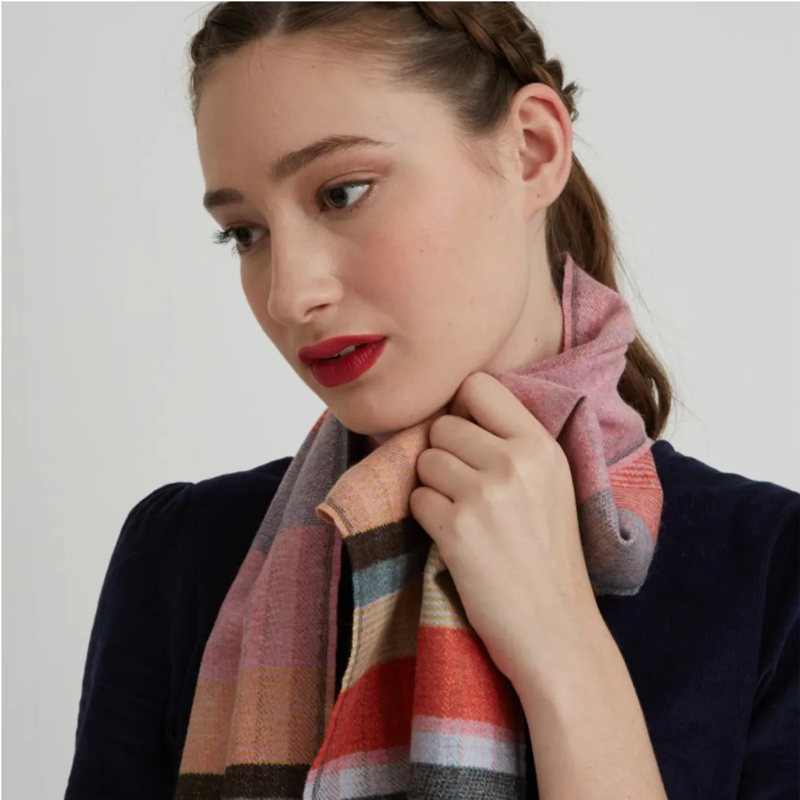 Pink Multi-Stripe Silk Lambswool Scarf