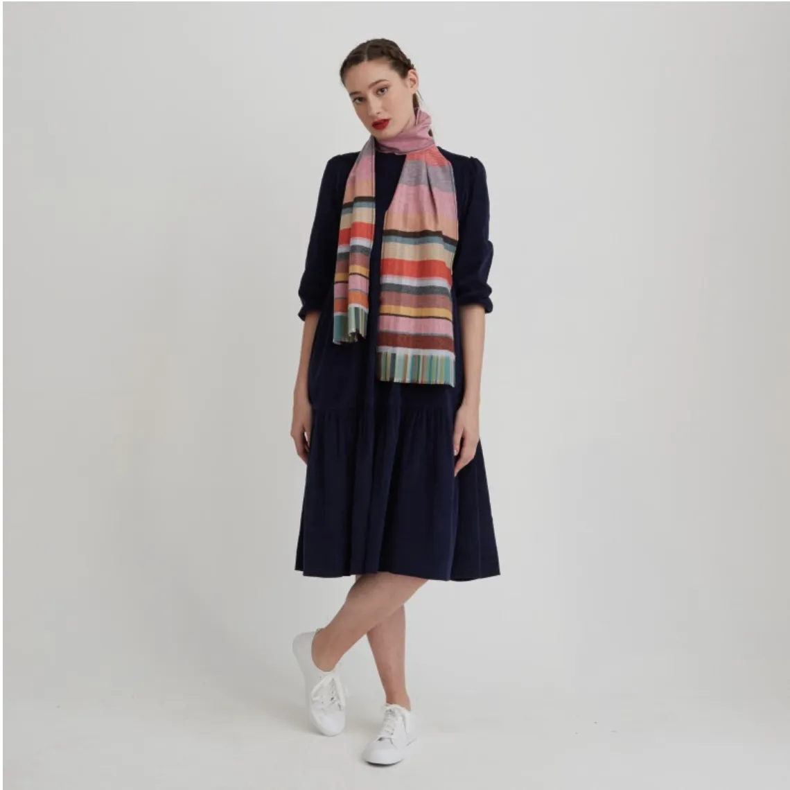 Pink Multi-Stripe Silk Lambswool Scarf