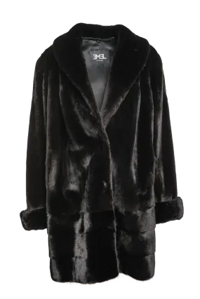 Plus Size Fashionable Mid Length Mink Fur Coat - Shawl Collar - Horizontal Hem