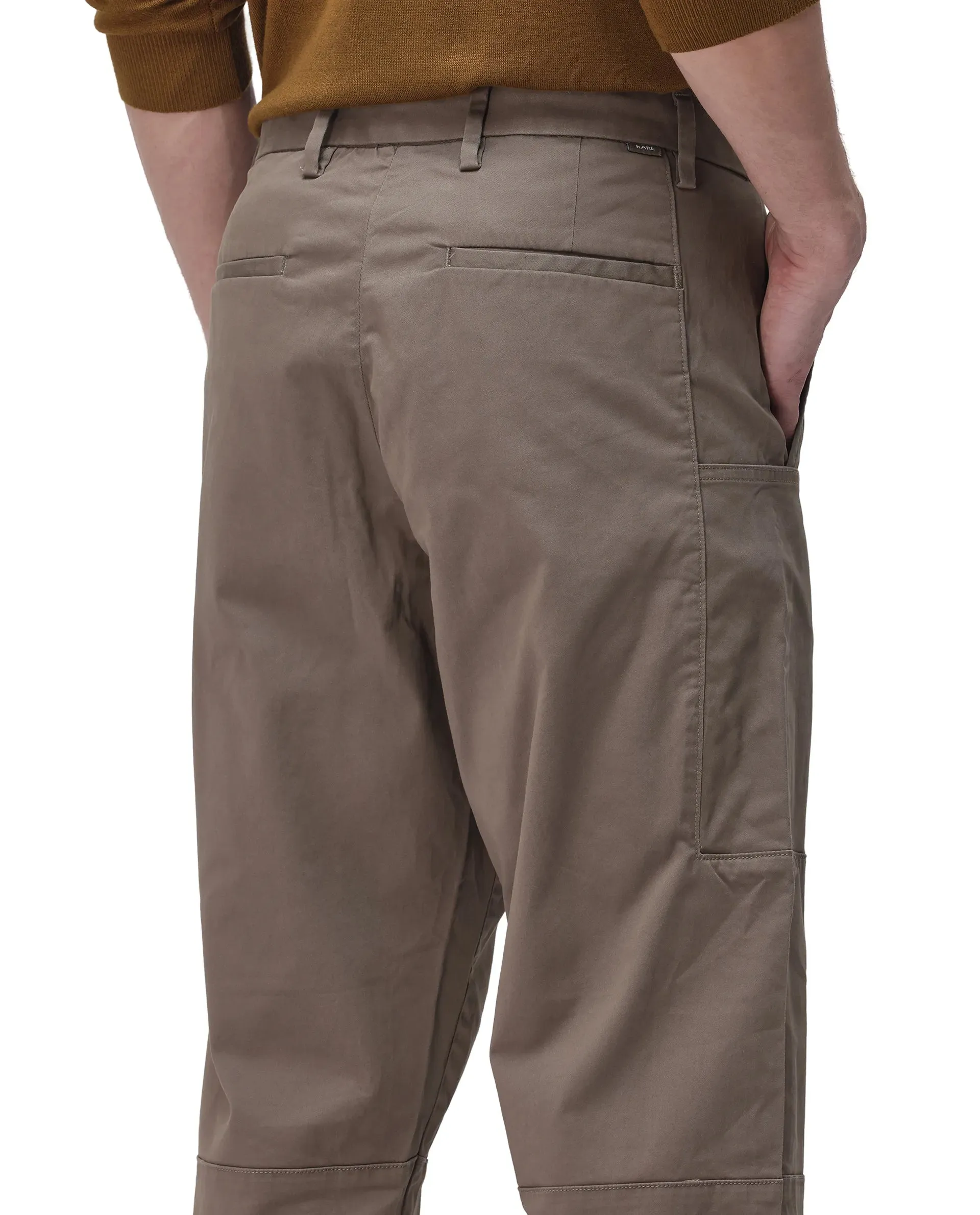 Rare Rabbit Men's Petro Dusky Olive Cotton Elastane Fabric Straight Fit Cargo Style Trouser