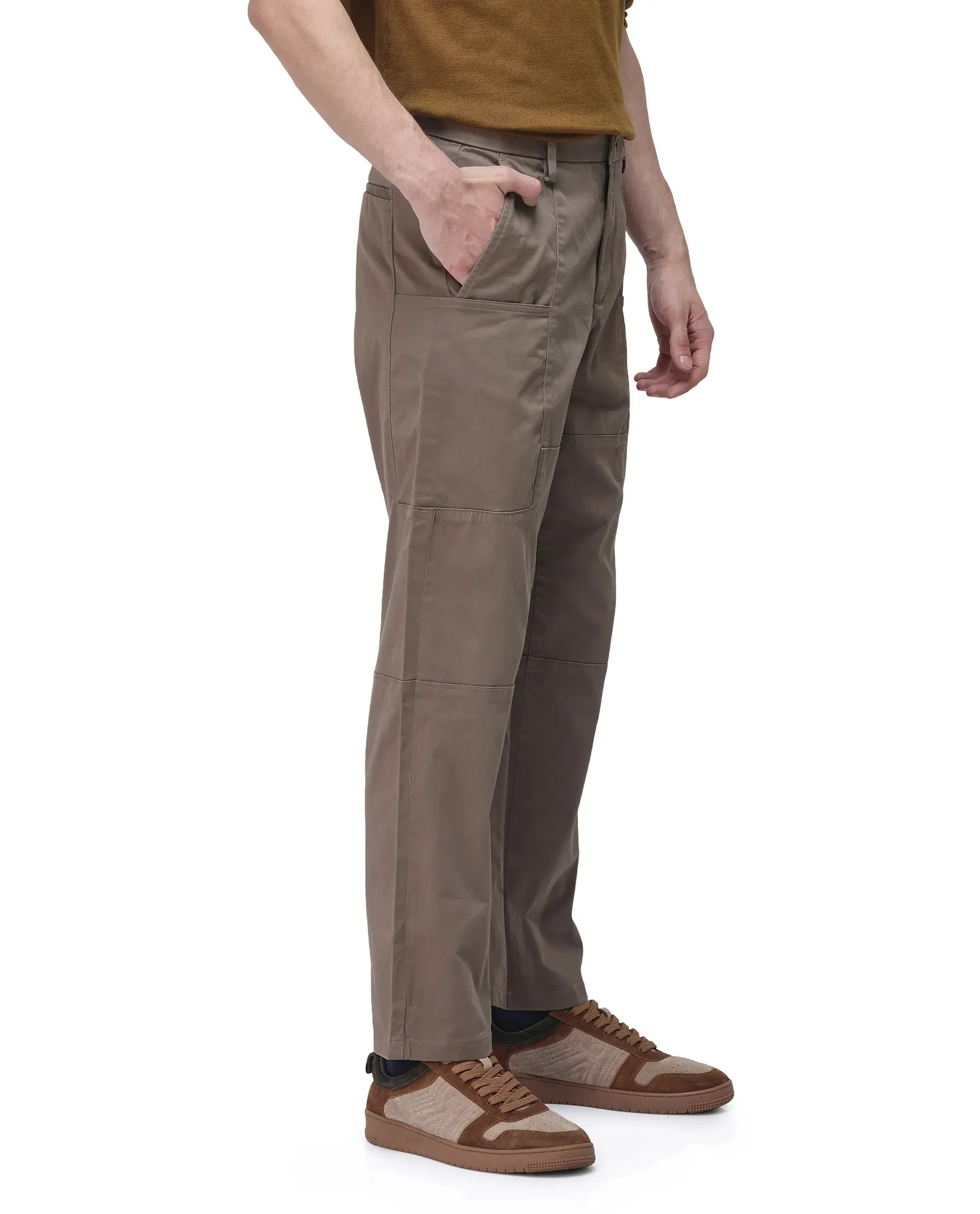 Rare Rabbit Men's Petro Dusky Olive Cotton Elastane Fabric Straight Fit Cargo Style Trouser