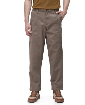 Rare Rabbit Men's Petro Dusky Olive Cotton Elastane Fabric Straight Fit Cargo Style Trouser
