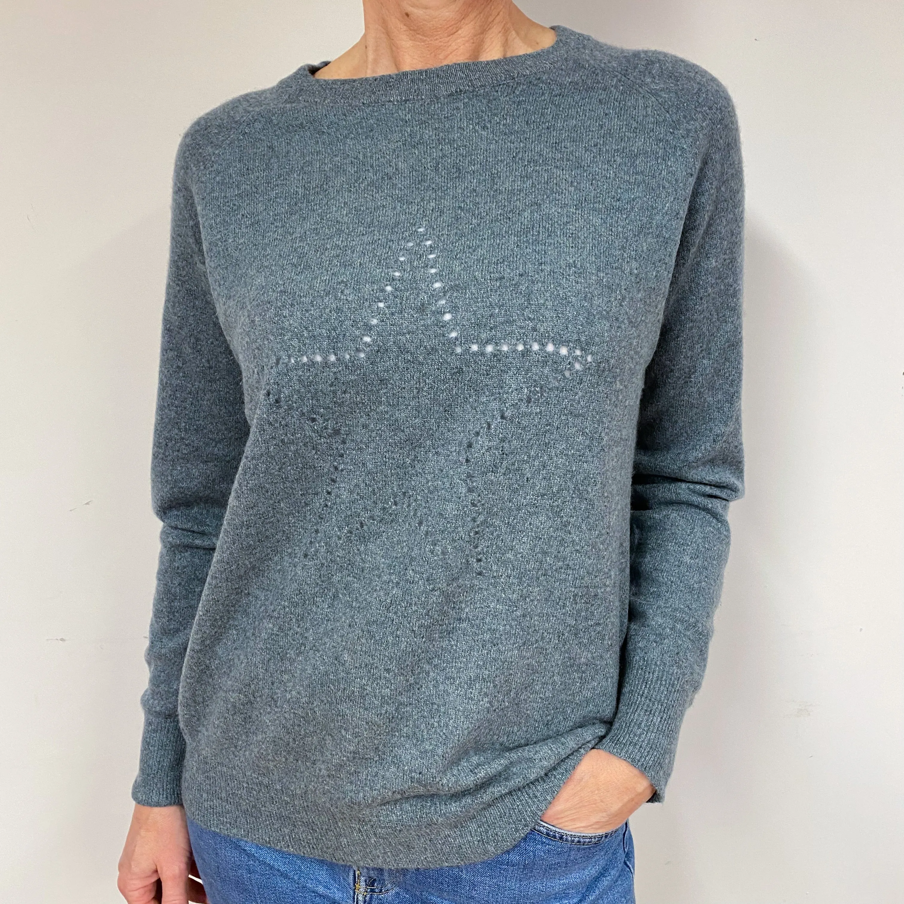 Repeat Dusky Blue Cashmere Crew Neck Jumper Medium