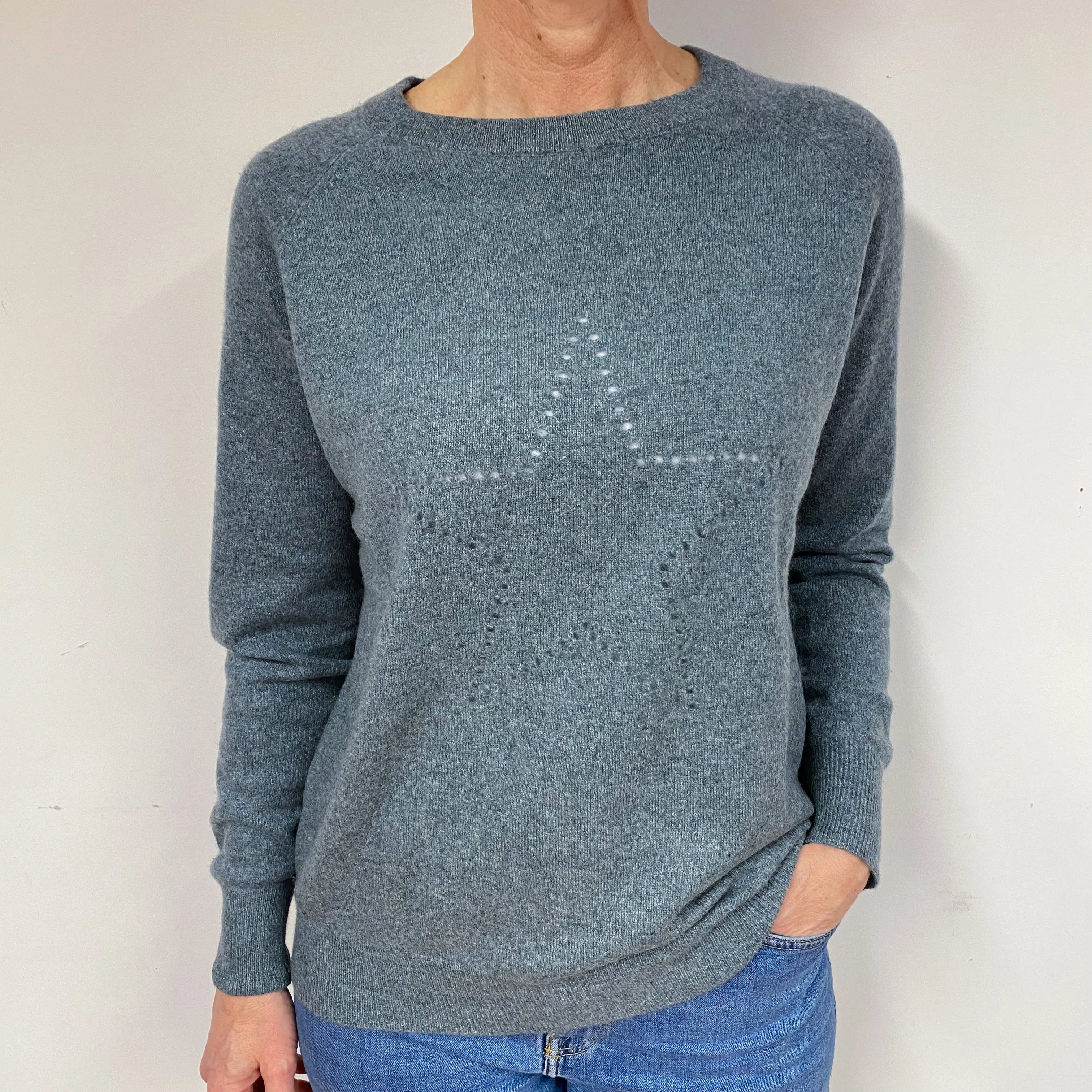 Repeat Dusky Blue Cashmere Crew Neck Jumper Medium