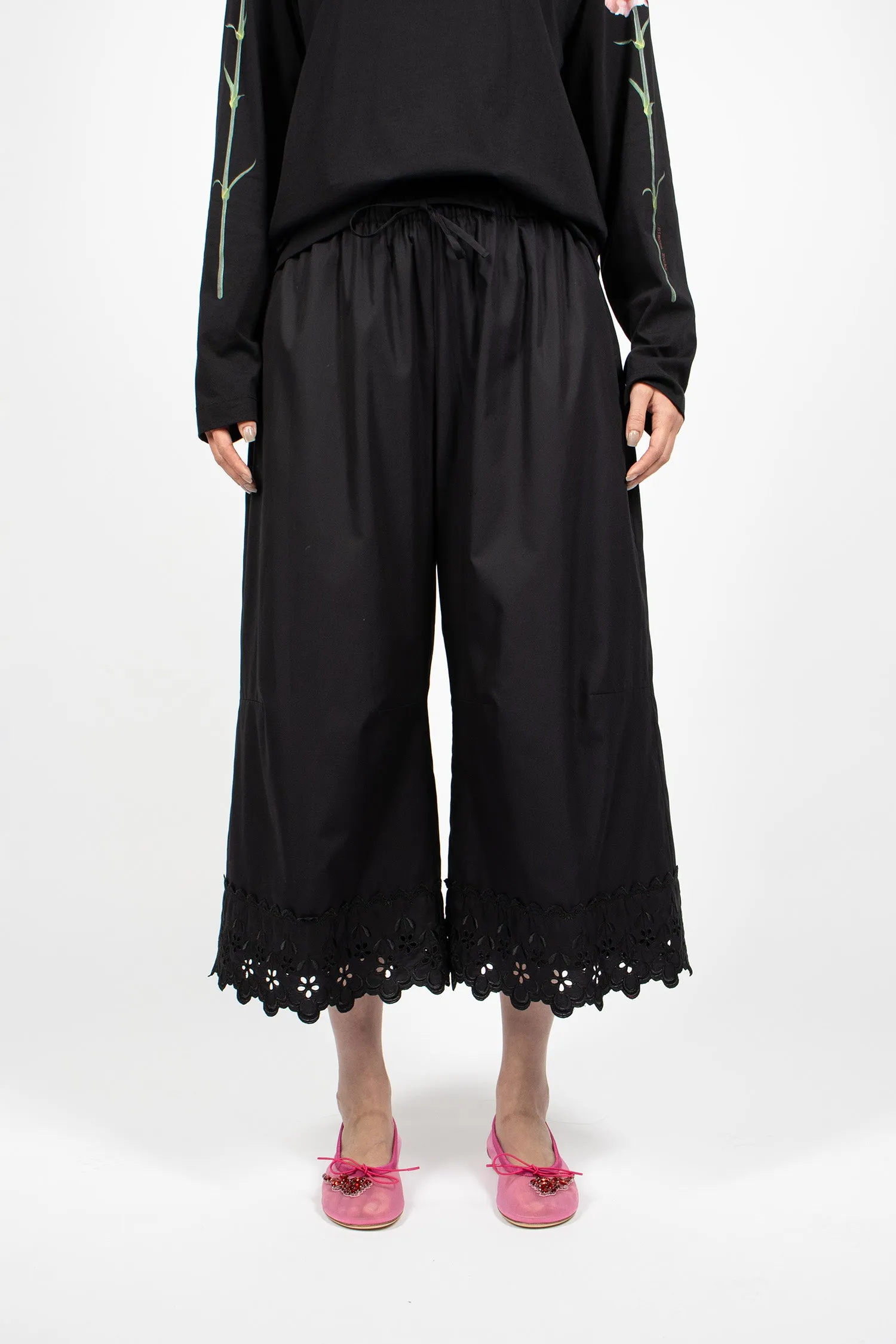 Ruffle Waist Trimmed Trouser Black