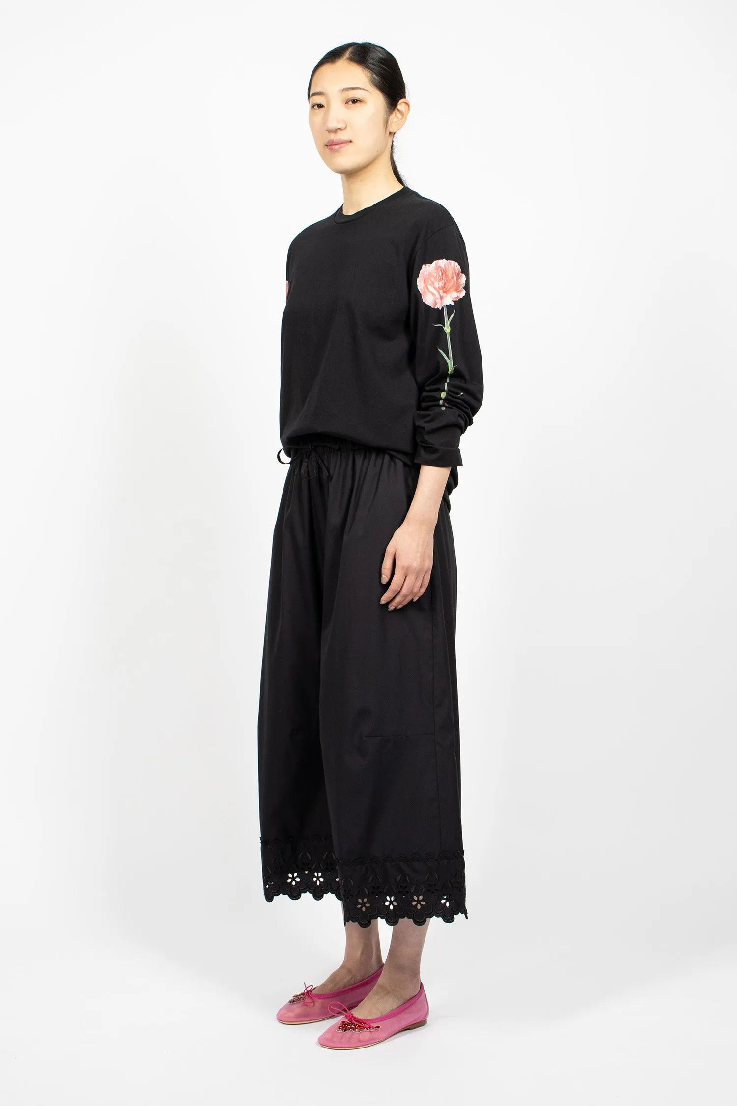 Ruffle Waist Trimmed Trouser Black