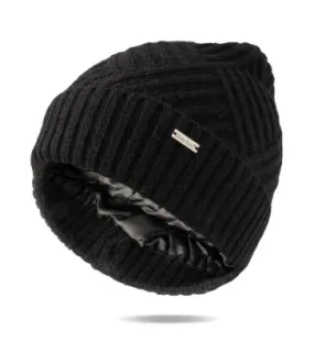 Satin-Lined Beanie Black