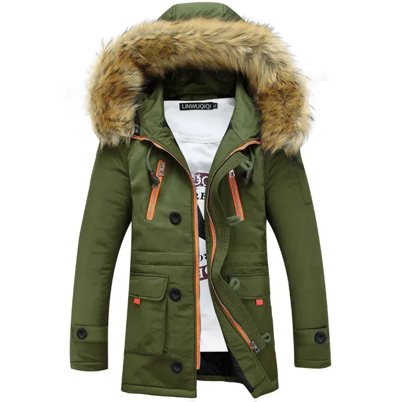Thickening Parkas Men 2021 Winter Jacket Men's Coats Male Outerwear Fur Collar Casual Long Cotton Wadded Men Hooded Coat