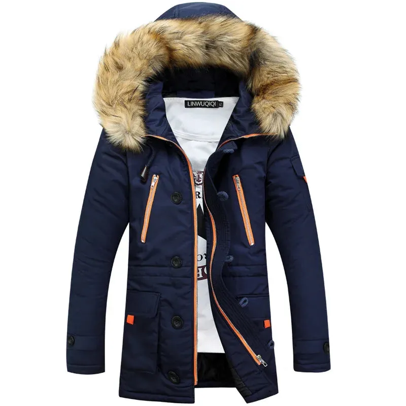 Thickening Parkas Men 2021 Winter Jacket Men's Coats Male Outerwear Fur Collar Casual Long Cotton Wadded Men Hooded Coat