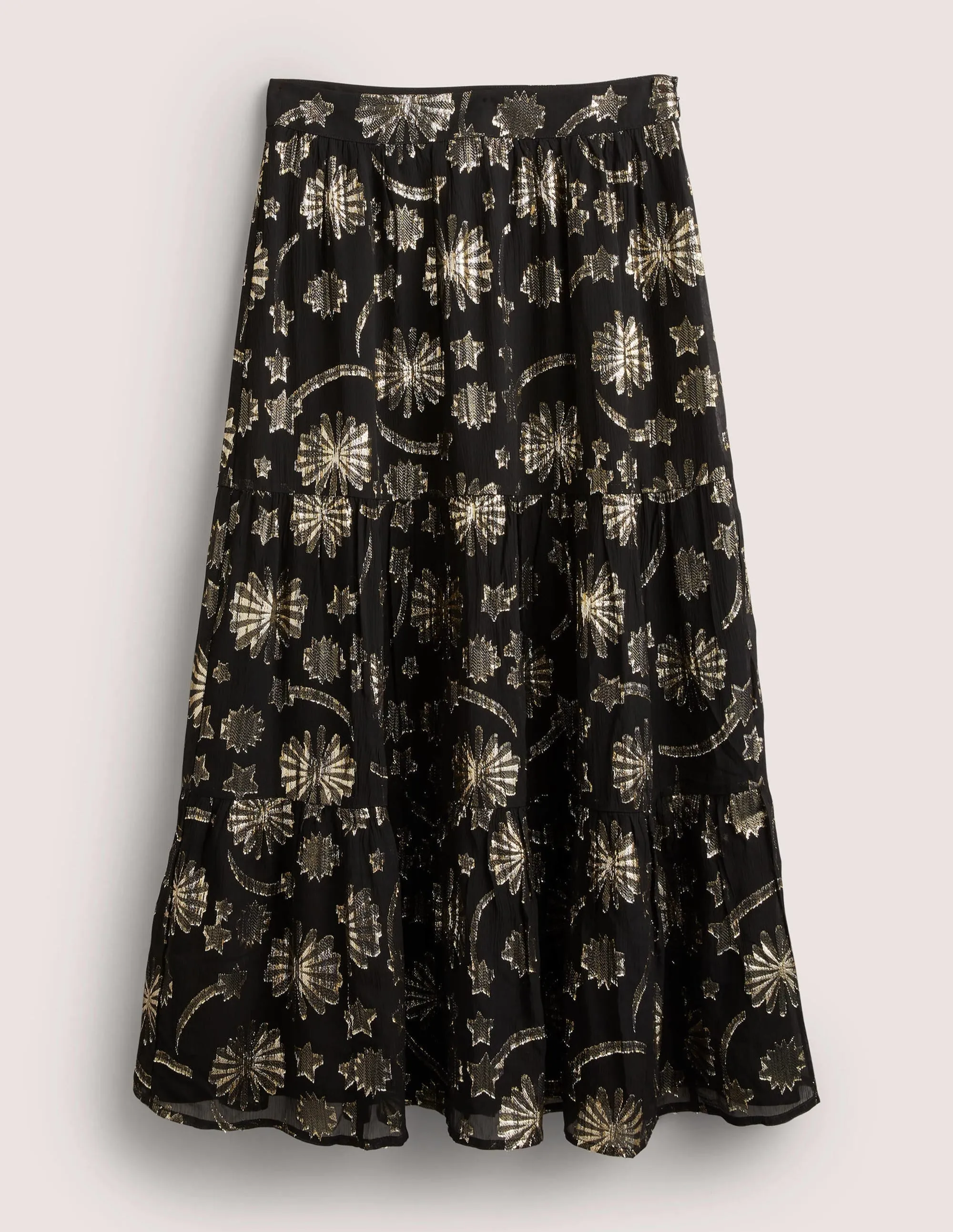 Tiered Midi Skirt-Lurex Jacquard
