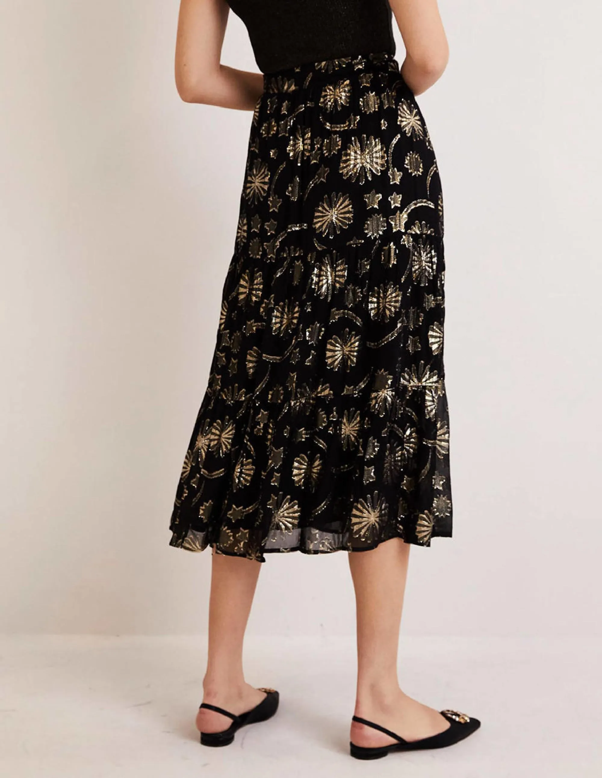 Tiered Midi Skirt-Lurex Jacquard