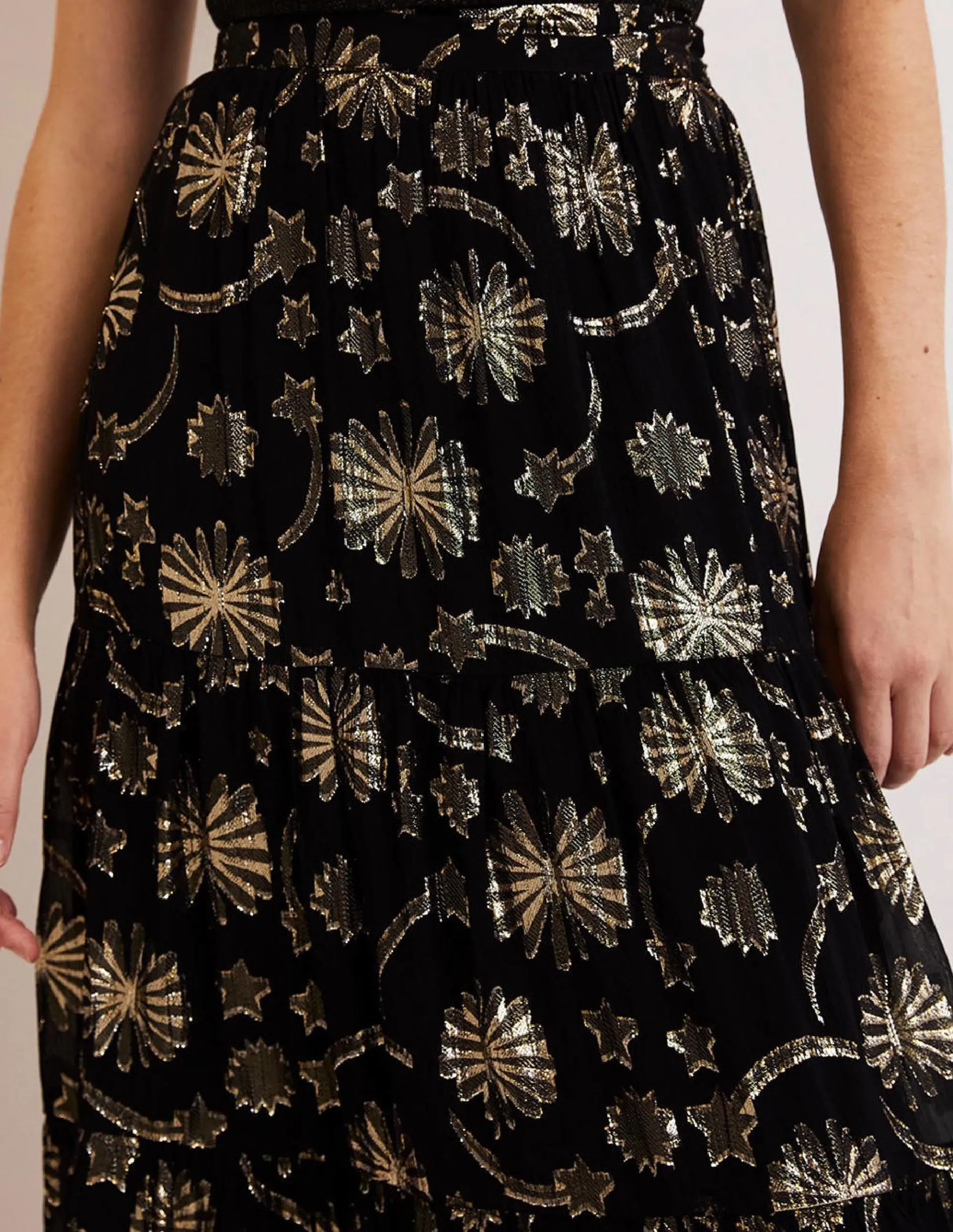 Tiered Midi Skirt-Lurex Jacquard