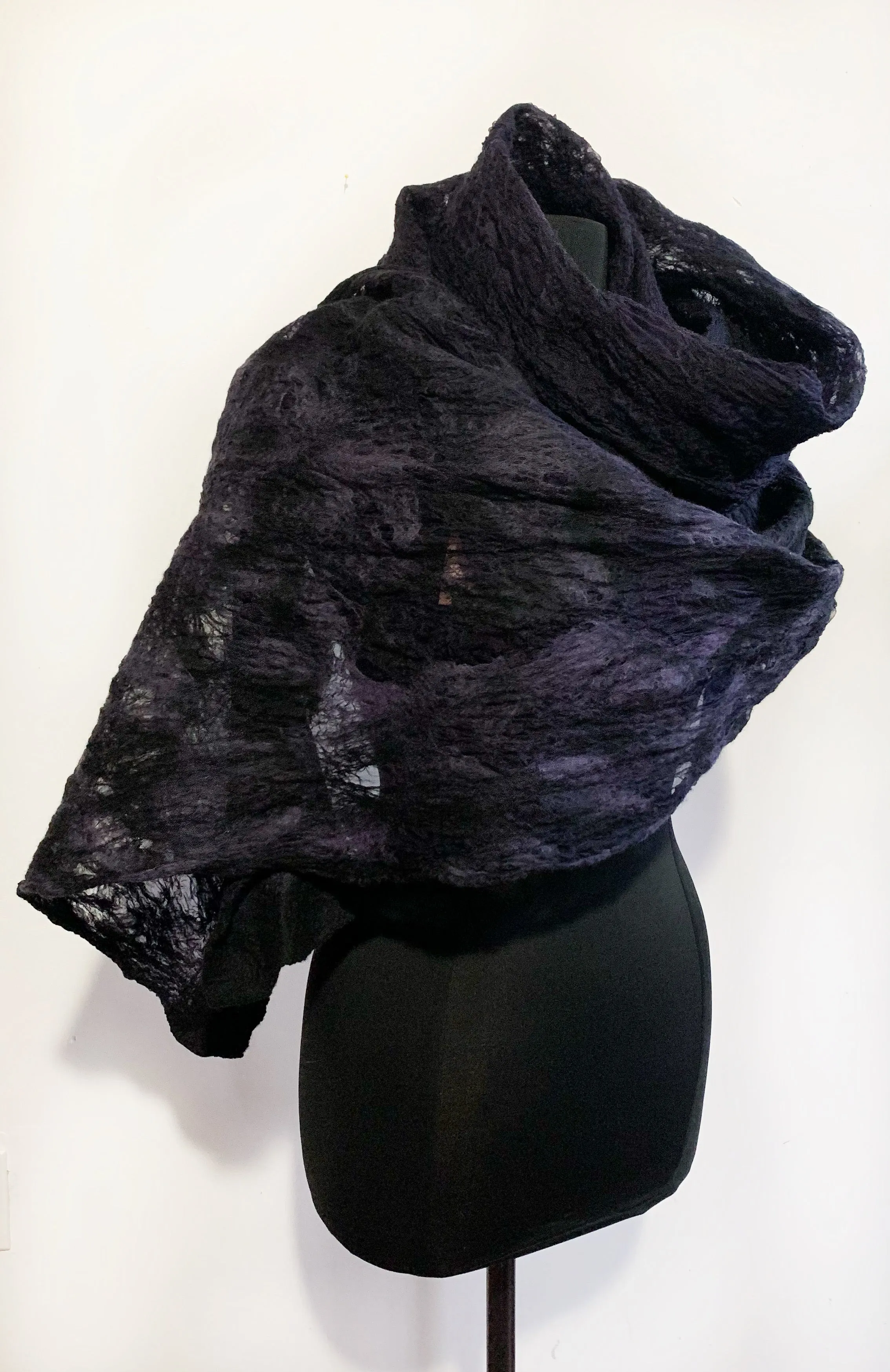Violet and Black Organza & Wool Scarf