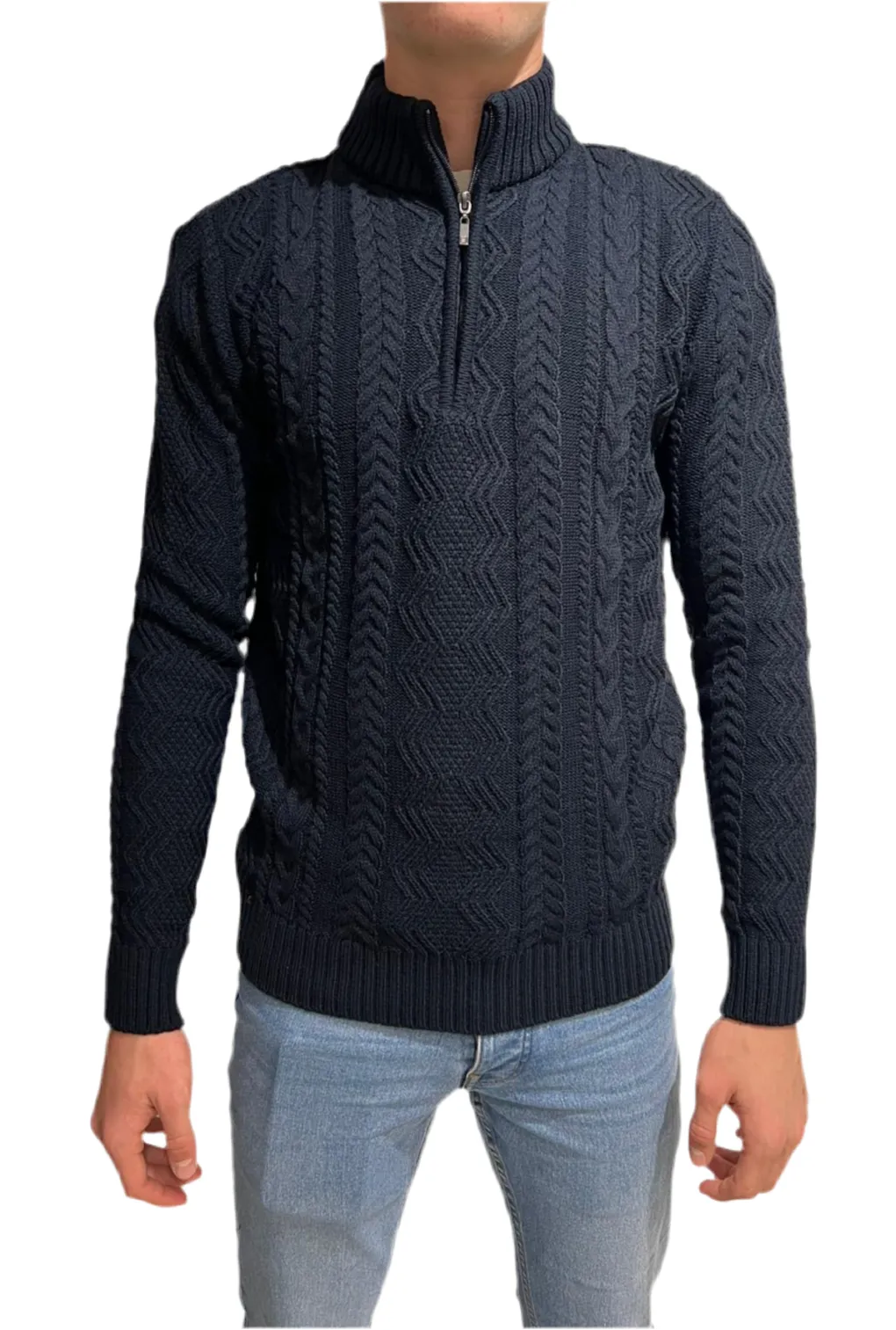 White Lable 1/4 zip cable knitted jumper Navy