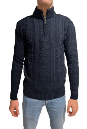 White Lable 1/4 zip cable knitted jumper Navy