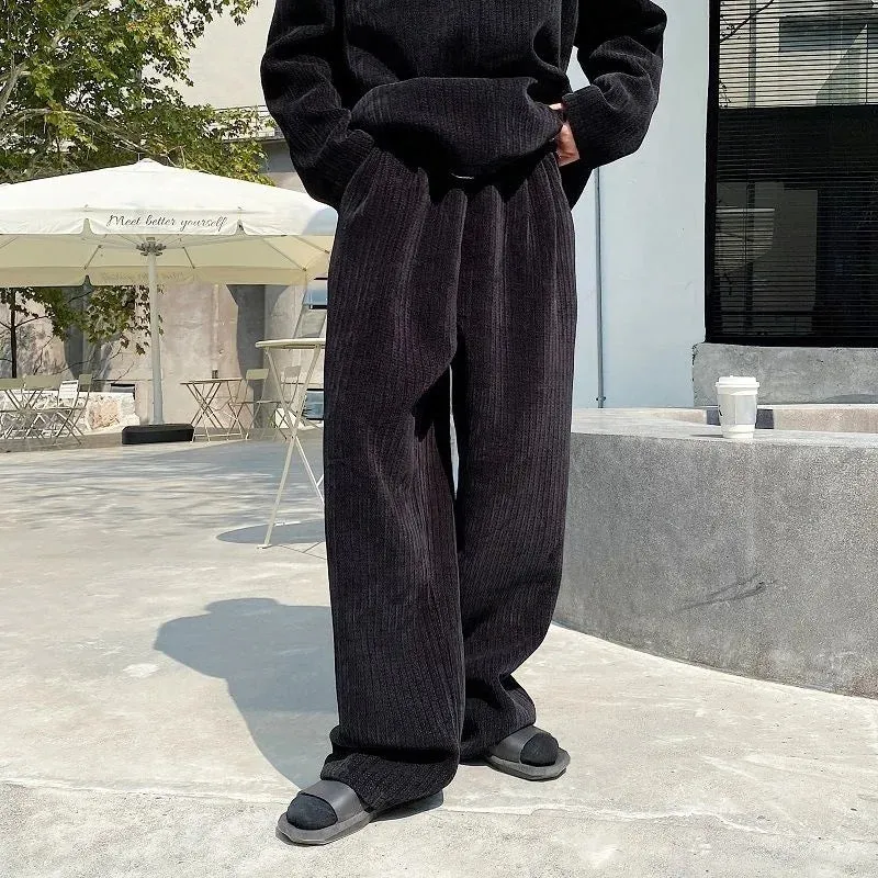 Wiaofellas  -  Thickened Men Chenille Velvet Jacquard Male Drawstring Pants Fashion Trendy Versatile Wide Leg Pants New Autumn Winter