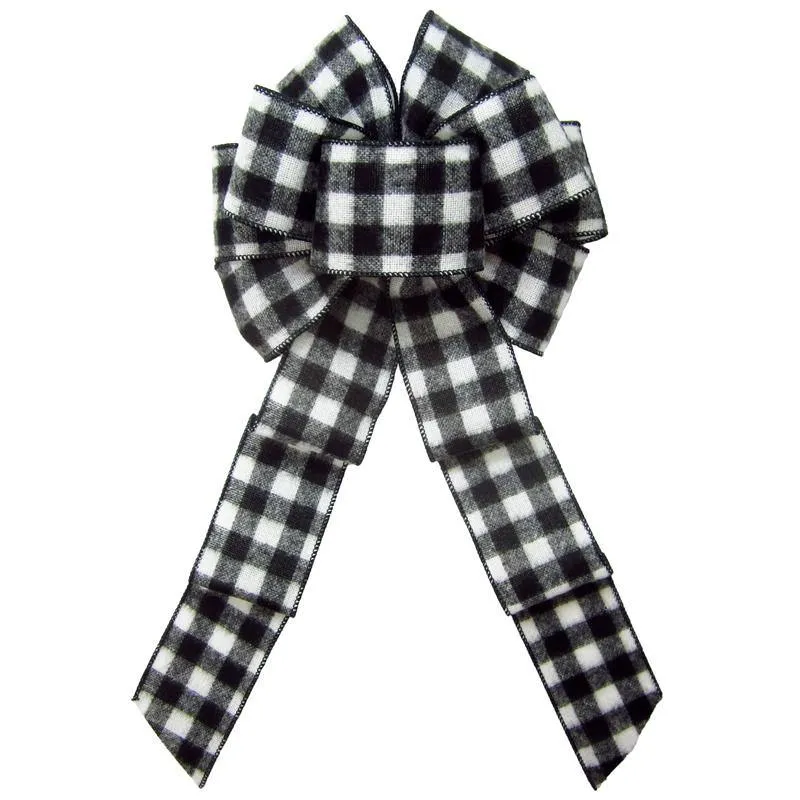Wired Buffalo Plaid Black & White Flannel Bow (2.5"ribbon~8"Wx16"L)