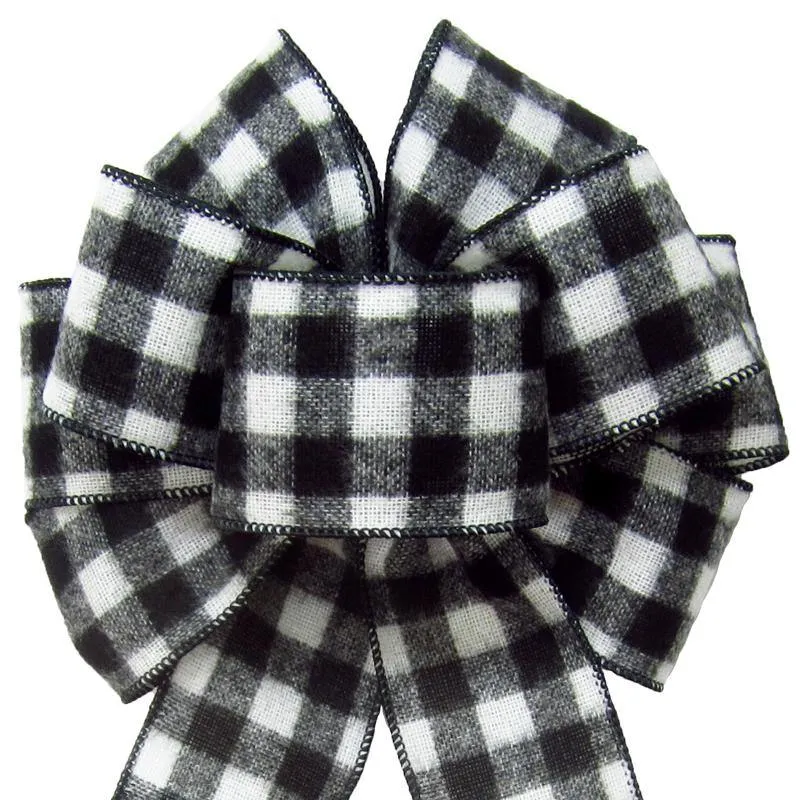Wired Buffalo Plaid Black & White Flannel Bow (2.5"ribbon~8"Wx16"L)
