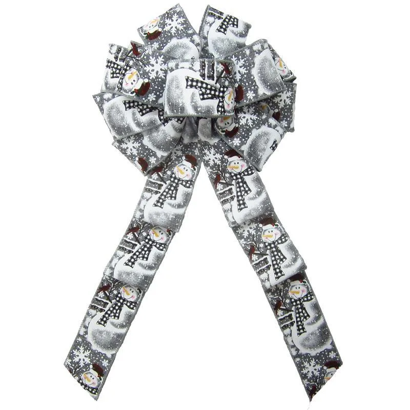 Wired Buffalo Plaid Snowman Gray Bow (2.5"ribbon~10"Wx20"L)