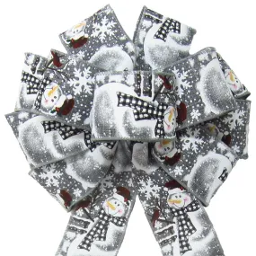 Wired Buffalo Plaid Snowman Gray Bow (2.5"ribbon~10"Wx20"L)