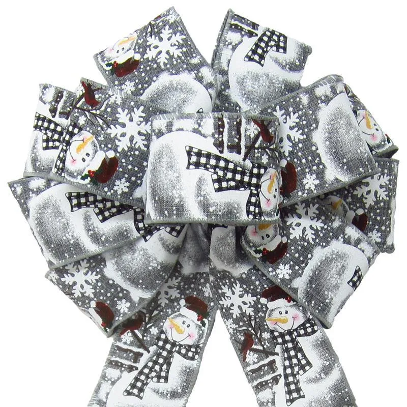 Wired Buffalo Plaid Snowman Gray Bow (2.5"ribbon~10"Wx20"L)