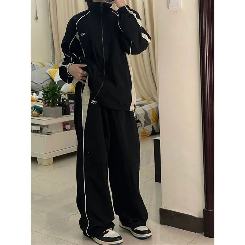 Women Spring Retro Solid Loose Drawstring Trousers