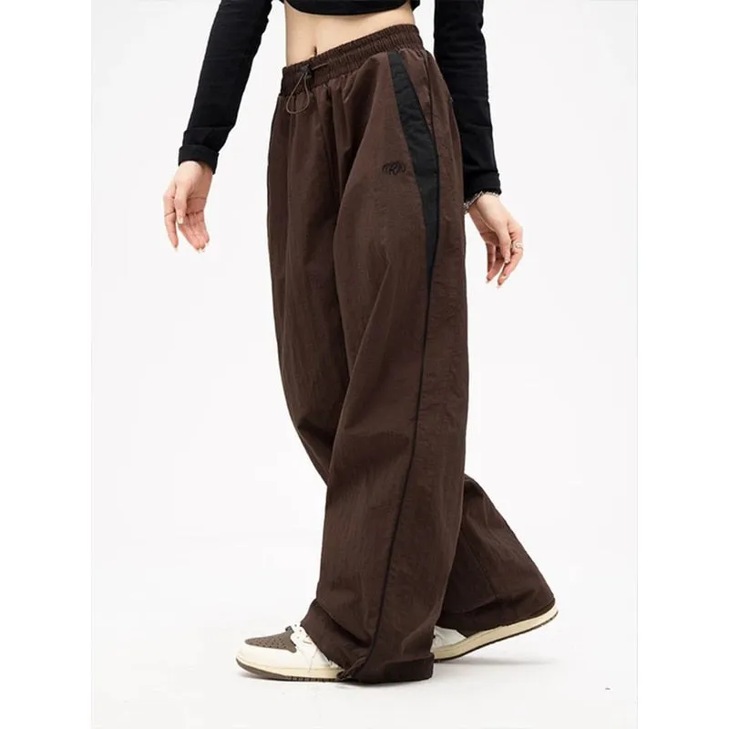 Women Spring Retro Solid Loose Drawstring Trousers