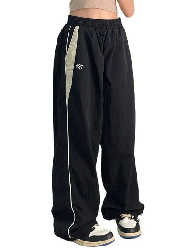 Women Spring Retro Solid Loose Drawstring Trousers