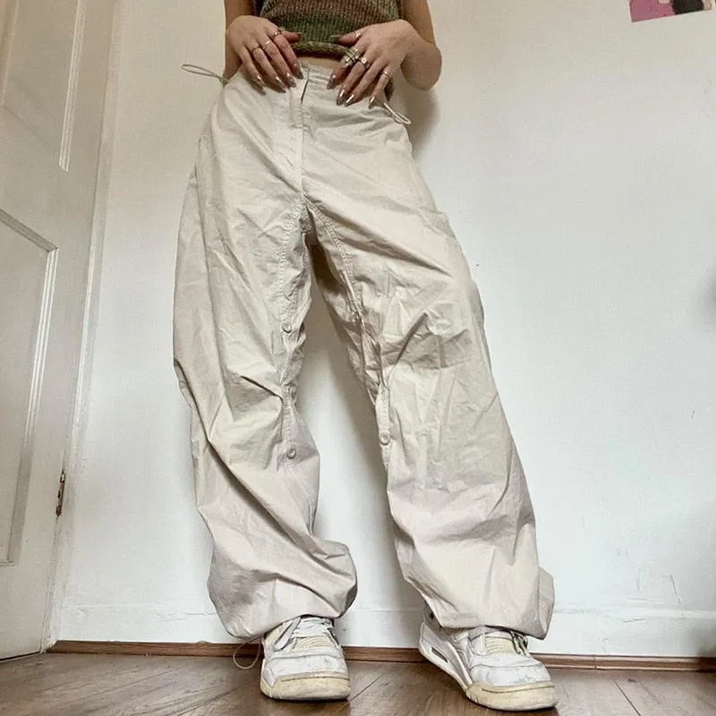 Women Spring Retro Solid Loose Drawstring Trousers