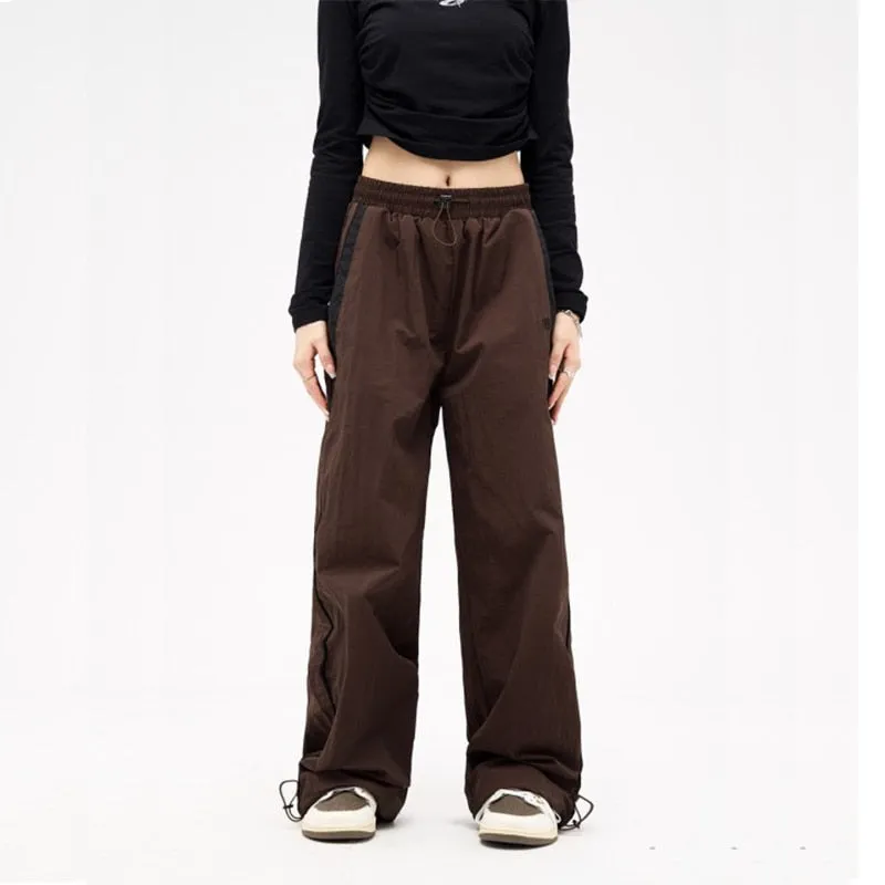 Women Spring Retro Solid Loose Drawstring Trousers