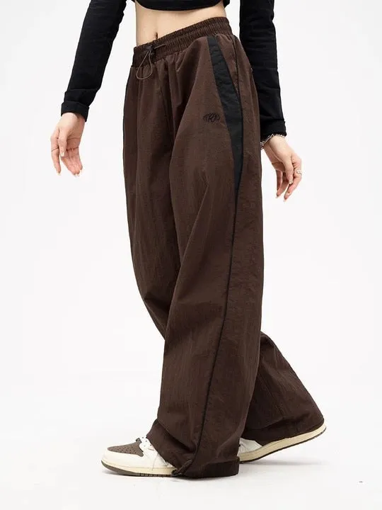 Women Spring Retro Solid Loose Drawstring Trousers