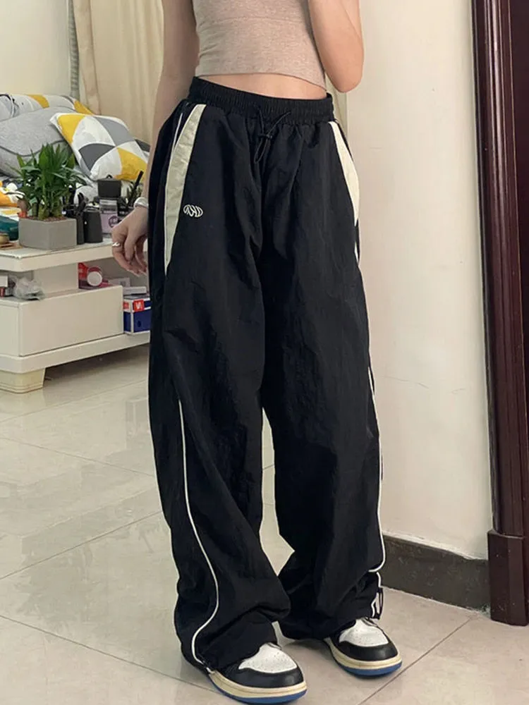Women Spring Retro Solid Loose Drawstring Trousers