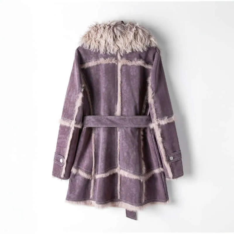 Women's Faux Fur Coat with Oversized Collar