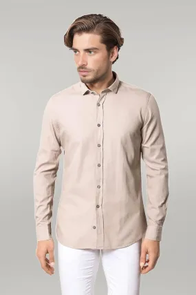 WSS Patterned Cotton Slim Fit Beige Shirt  - Singen