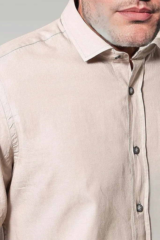 WSS Patterned Cotton Slim Fit Beige Shirt  - Singen